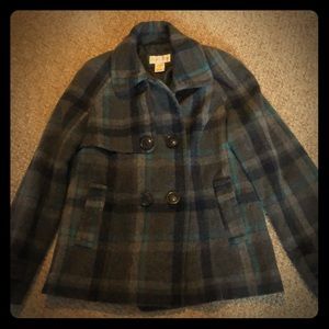 Blue and gray plaid winter jacket